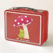 Schattigee cartoon zitkikker en paddenstoel in de  (Achterkant)