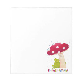 Schattigee cartoon zitkikker en paddenstoel in de  notitieblok