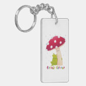 Schattigee cartoon zitkikker en paddenstoel in de sleutelhanger (Voorkant Links)