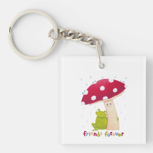 Schattigee cartoon zitkikker en paddenstoel in de sleutelhanger (Voorkant)