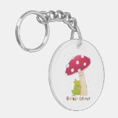 Schattigee cartoon zitkikker en paddenstoel in de  sleutelhanger (Voorkant Links)