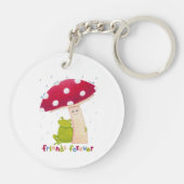 Schattigee cartoon zitkikker en paddenstoel in de  sleutelhanger (Achterkant)