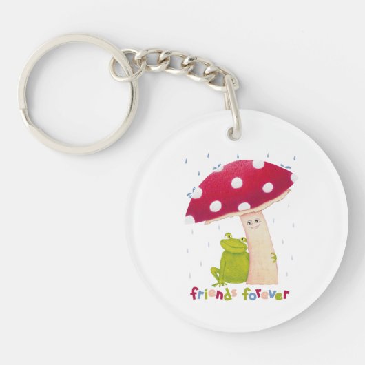 Schattigee cartoon zitkikker en paddenstoel in de  sleutelhanger (Voorkant)