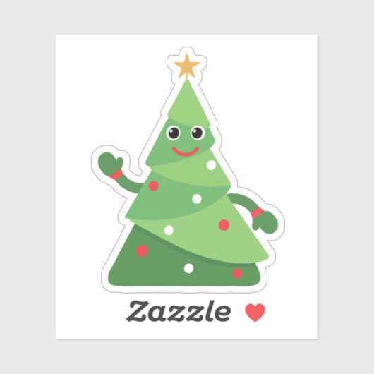 Schattigee Cartoon zwaaien kerstboom | feestelijk Sticker (Vel)
