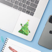 Schattigee Cartoon zwaaien kerstboom | feestelijk Sticker (Laptop met iPhone)