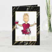 Schattigee Cartoon Zwart Goud Sparkle Rode Wijn Ve Kaart (Voorkant)