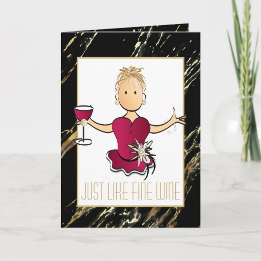 Schattigee Cartoon Zwart Goud Sparkle Rode Wijn Ve Kaart (Voorkant)