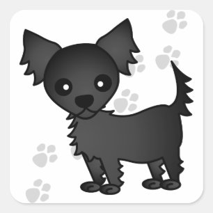 Schattigee Cartoon Zwart langharig Chihuahua Vierkante Sticker