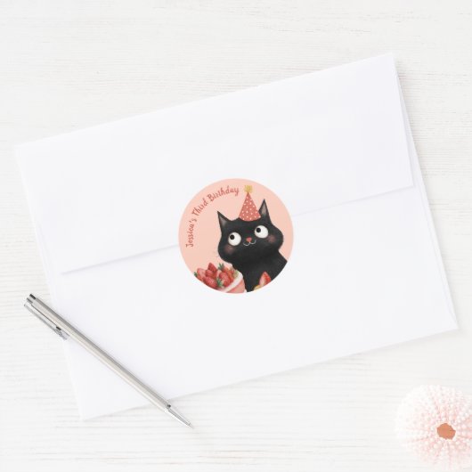 Schattigee Cartoon Zwarte Kat Kinder 'Spint-perfec Ronde Sticker (Envelop)
