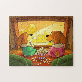 Schattigee cartoonhonden popcorn en film legpuzzel