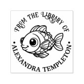 Schattigee Cartoonish Puffy Fish Library Boeknaam Zelfinktende Stempel (Design)