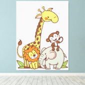 Schattigee Cartoons – Giraffe, leeuw en aap Canvas Afdruk (Insitu (Houten vloer))