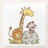 Schattigee Cartoons – Giraffe, leeuw en aap Glazen Onderzetter (Voorkant)