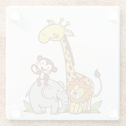 Schattigee Cartoons – Giraffe, leeuw en aap Glazen Onderzetter (Achterkant)