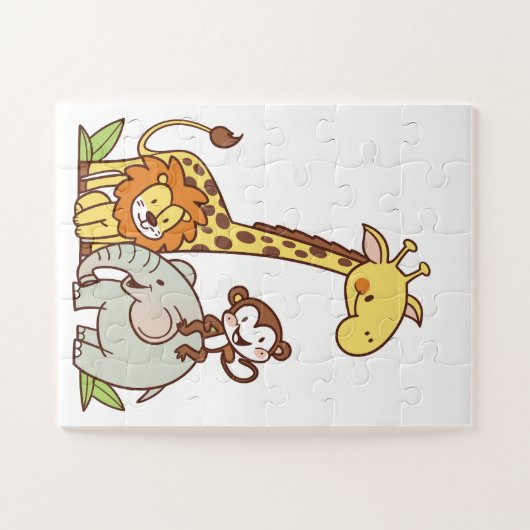 Schattigee Cartoons – Giraffe, leeuw en aap Legpuzzel (Horizontaal)