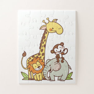 Schattigee Cartoons – Giraffe, leeuw en aap Legpuzzel