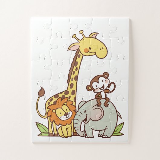 Schattigee Cartoons – Giraffe, leeuw en aap Legpuzzel (Verticaal)