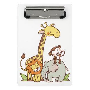 Schattigee Cartoons – Giraffe, leeuw en aap Mini Klembord