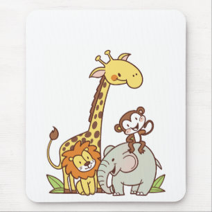 Schattigee Cartoons – Giraffe, leeuw en aap Muismat
