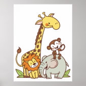 Schattigee Cartoons – Giraffe, leeuw en aap Poster (Voorkant)