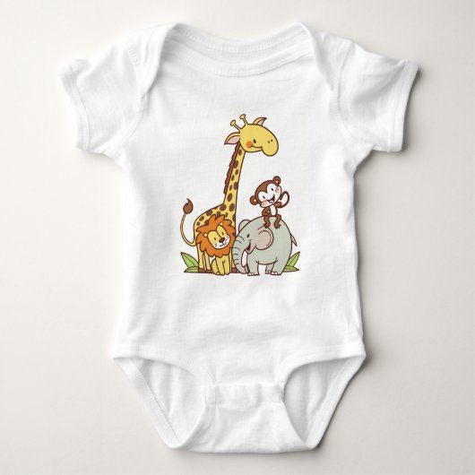 Schattigee Cartoons – Giraffe, leeuw en aap Romper (Voorkant)
