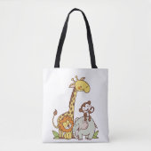 Schattigee Cartoons – Giraffe, leeuw en aap Tote Bag (Voorkant)