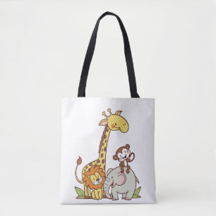 Schattigee Cartoons – Giraffe, leeuw en aap Tote Bag