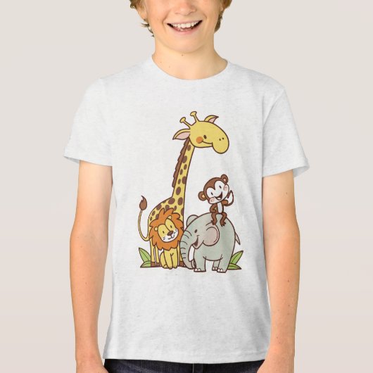 Schattigee Cartoons – Giraffe, leeuw en aap Tri-Blend Shirt (Voorkant)