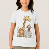 Schattigee Cartoons – Giraffe, leeuw en aap Tri-Blend Shirt (Voorkant)