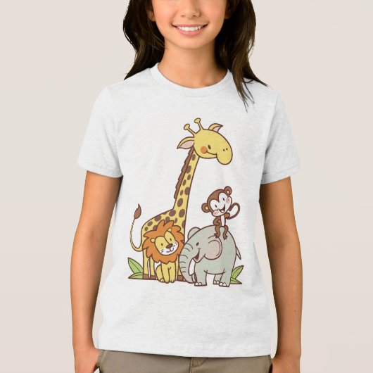 Schattigee Cartoons – Giraffe, leeuw en aap Tri-Blend Shirt (Voorkant)