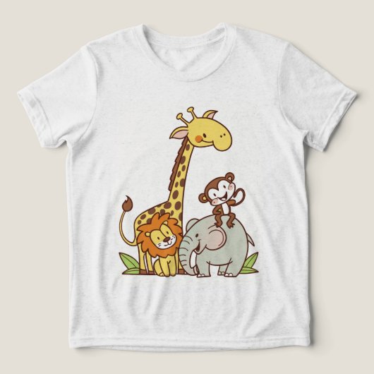 Schattigee Cartoons – Giraffe, leeuw en aap Tri-Blend Shirt (Design voorkant)