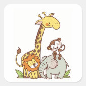 Schattigee Cartoons – Giraffe, leeuw en aap Vierkante Sticker (Voorkant)