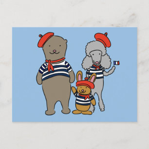 Schattigee Cartoons met Franse kleding Briefkaart