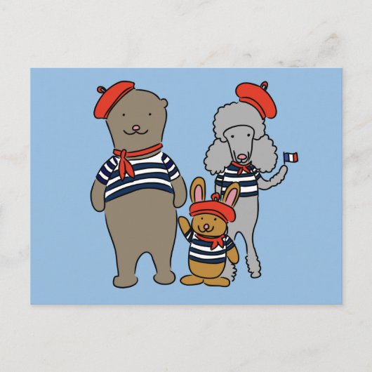Schattigee Cartoons met Franse kleding Briefkaart (Voorkant)