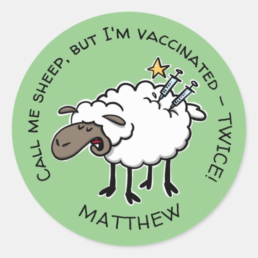 Schattigee Cartoons tweemaal gevaccineerd met Jouw Ronde Sticker (Voorkant)
