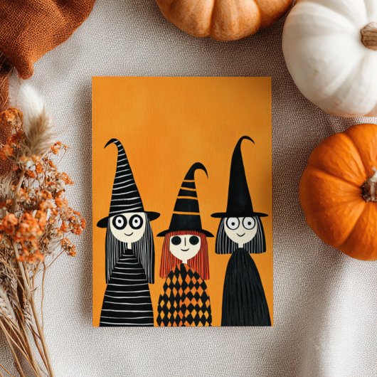 Schattigee cartoony heksen met naam Happy Hallowee Kaart