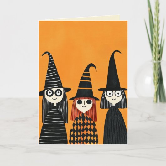 Schattigee cartoony heksen met naam Happy Hallowee Kaart (Voorkant)