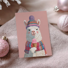 Schattigee Cartoony Llama met Ice Cream Nieuwjaar Briefkaart