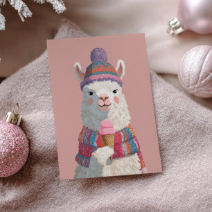 Schattigee Cartoony Llama met Ice Cream Nieuwjaar Briefkaart