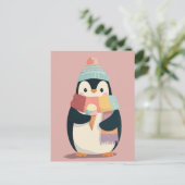 Schattigee Cartoony Penguin Eten Ice Cream Nieuwja Briefkaart (Staand voorkant)
