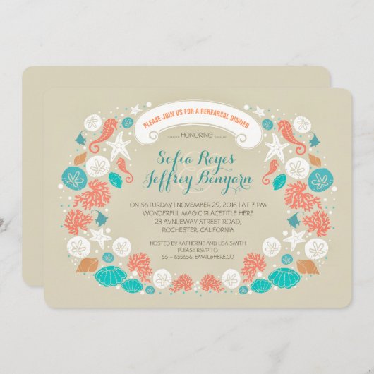 Schattigee casual strand repetitie dineruitnodigin kaart (Voorkant / Achterkant)