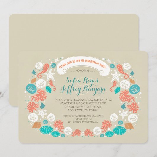 Schattigee casual strand verlovingsfeest uitnodigi kaart (Voorkant / Achterkant)