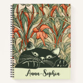 Schattigee Cat Art Nouveau Bloemenpatroon Aangepas Notitieboek (Voorkant)