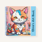 Schattigee Cat Art Sketchbook Roze Blauw Spiral No Notitieboek (Voorkant)