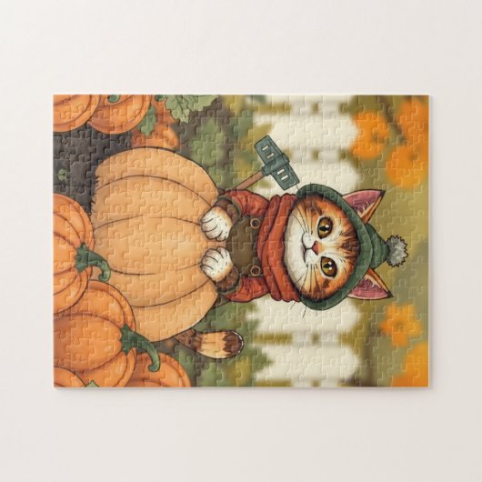 Schattigee Cat Autumn Pumpkin Legpuzzel (Horizontaal)
