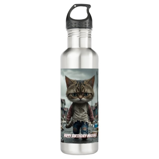 Schattigee Cat Baby Verjaardag - Kinder gepersonal Waterfles (Voorkant)