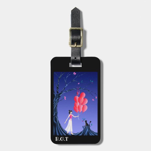 Schattigee Cat & Ballerina bij Midnight Tree Bagagelabel (Voorkant verticaal)