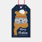 Schattigee Cat Blue Kerstnaam Cadeaulabel (Voorkant)