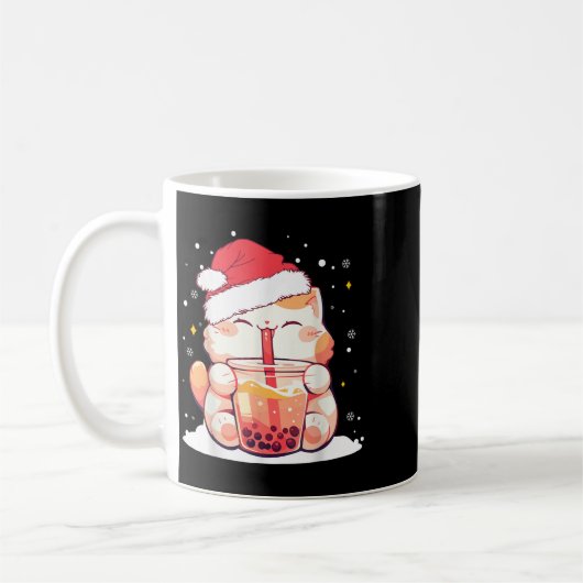 Schattigee Cat Boba Milk Bubble Tea Kerstman Hoed Koffiemok (Links)