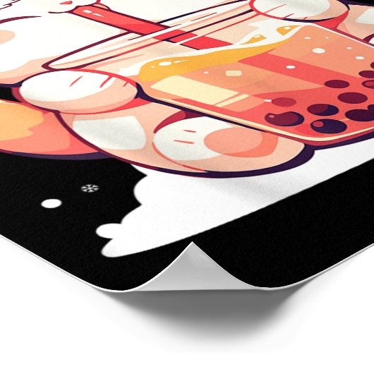 Schattigee Cat Boba Milk Bubble Tea Kerstman Hoed Poster (Hoek)